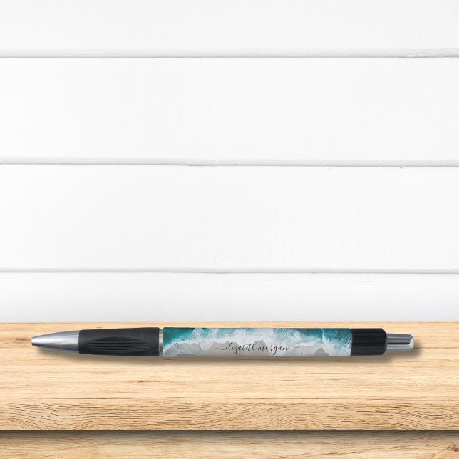 Caneta Elegante Assinatura Script Azul Aquamarinho Verde  (Criador carregado)