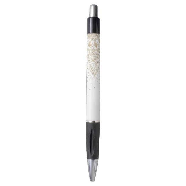 Caneta Elegante Dourado Mandala Dots Design (Frente Vertical)