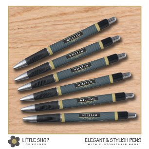 Caneta Elegante Monograma Preto com Listra e Dourado
