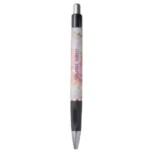 Caneta Elegante Pintura Rosa e Dourada Nome Roxo