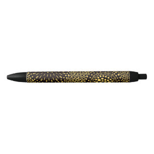 Caneta Elegante Preta e Dourada com Floral Étnico