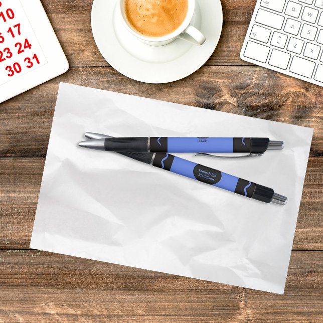 Caneta Elemental Blue Crayon Wrap Monogram Name (Criador carregado)