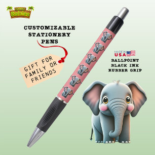 Caneta Elephant Cute Safari Selle Woodland Animal Rosa 🐘