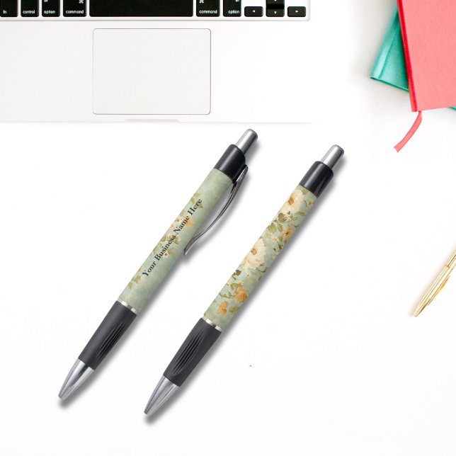 Caneta Empresa Floral de Creme Amarelo Personalizado (Yellow Cream Florals Personalized Business Pens, or for personal use - monogram it with your name)