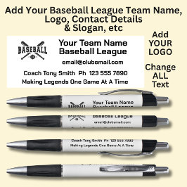 Caneta Equipe da Liga do Baseball - Adicione seus próprio