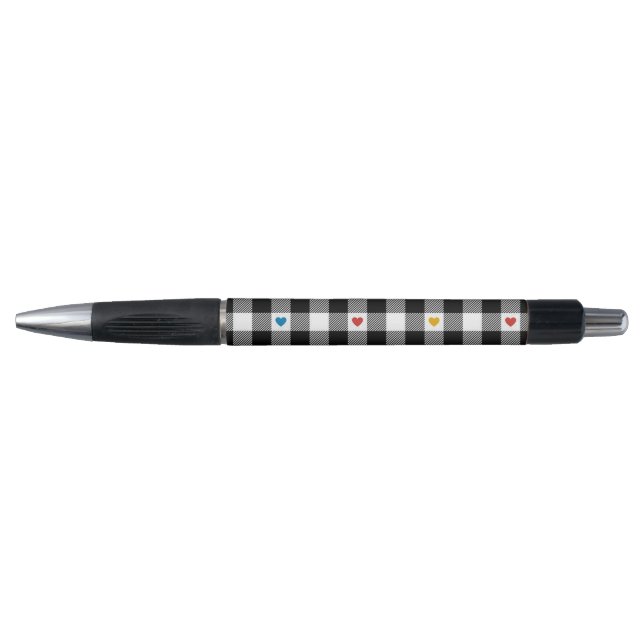 Caneta Esferográfica Coração de Gingham (Frente)