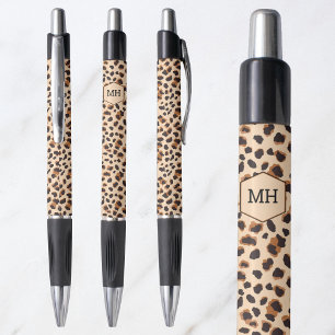 Caneta Estampa de leopardo monogramada inicial afeminada 