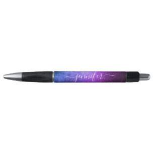 Caneta estiloso chic roxo brilhos nome personalizado