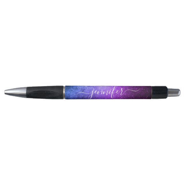 Caneta estiloso chic roxo brilhos nome personalizado (Frente)