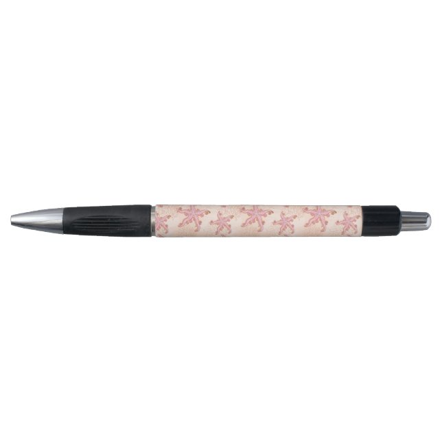 Caneta Estrelas-do-mar e Coral Padrão Pastel Rosa (Frente)