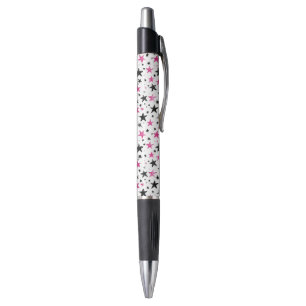 Caneta Estrelas Prateadas Rosa Preto