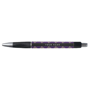 Caneta Flor de Lis, Bege sobre Roxo, Real, Seu Nome