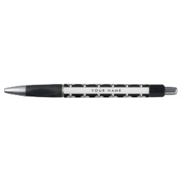 Caneta Flor de Lis, Branco sobre Preto, Branco, Seu Nome
