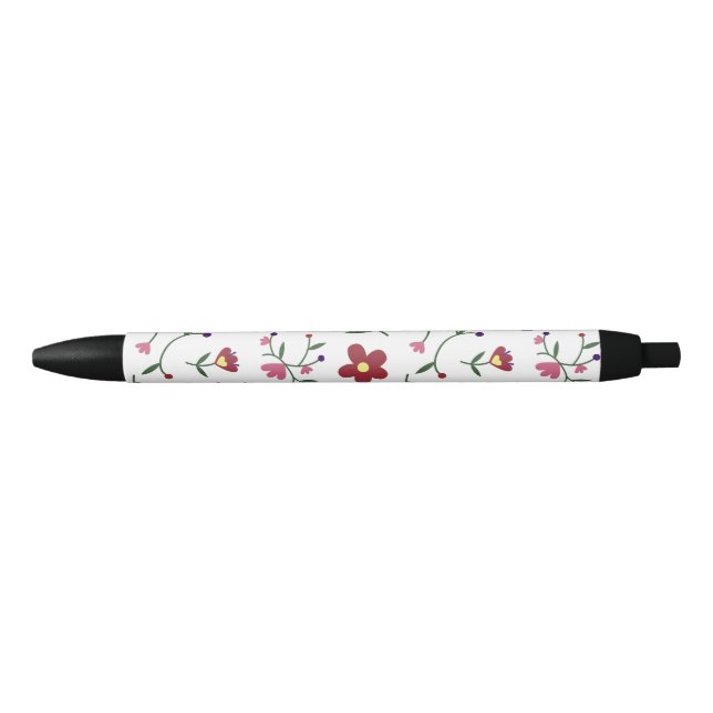 Caneta Floral, Acabamento Preto, Tinta Preta (Frente)