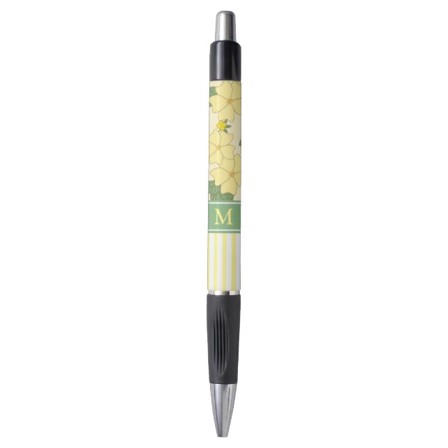Caneta Floral Amarela e Listras Personalizadas (Frente Vertical)
