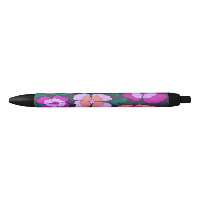 Caneta Floral Cor-de-Rosa Laranja e Preta (Frente)