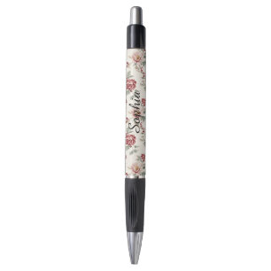 Caneta Floral Creme Vermelho Chic Bonito