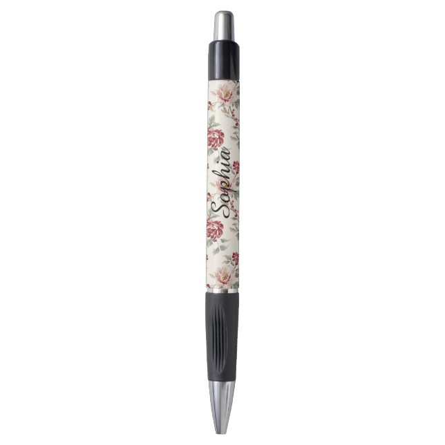 Caneta Floral Creme Vermelho Chic Bonito (Frente Vertical)