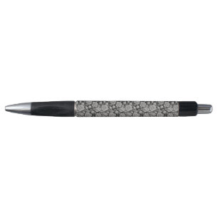 Caneta Floral Escura Preto Cinza Rosas Estética