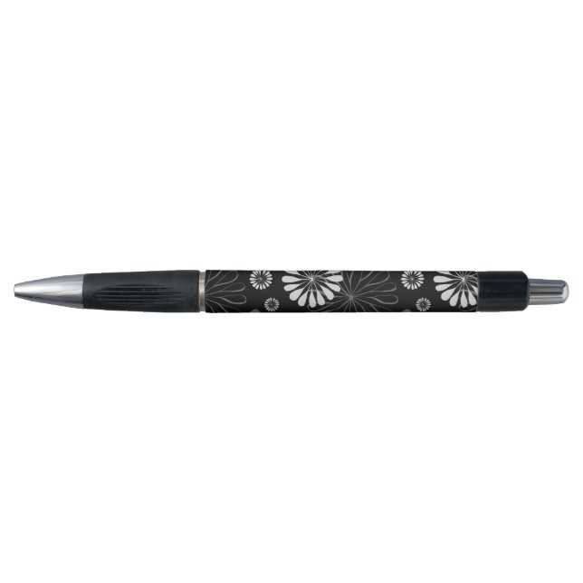 Caneta Floral Retro Preto e Branco (Frente)