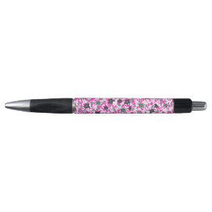 Caneta Flores abstratas rosa cinza branco fofas