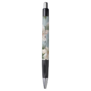 Caneta Flores Azuis Vermelhas Brancas Momento