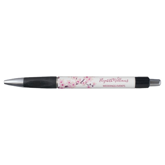 Caneta Flores de Cerejeira Rosa Branco Negócios  (Frente)