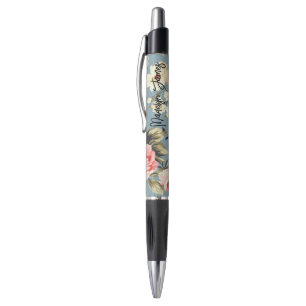 Caneta Flores de Jardim Azul Empoeirado Personalizadas