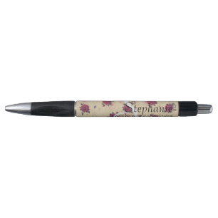 Caneta Flores vítreas rosa vermelha castanho elegante mod