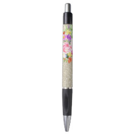 Caneta Fragmento Dourado com Cor Floral Púrpura Rosa