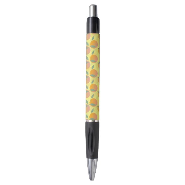 Caneta Fruta com padrão retrô laranja e amarelo (Frente Vertical)