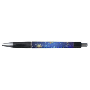 Caneta Fundo Azul XMAS com Flocos de Neve Ouro