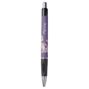 Caneta Gato Floral de Rosas Roxas Rojas Bonito