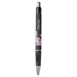 Caneta Gato Floral Preto Rosa Roxo Rosas Bonito