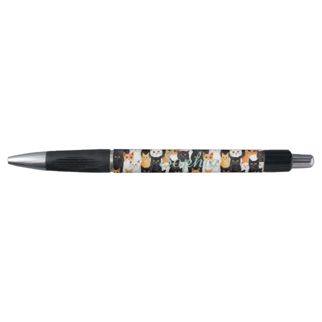 Caneta Gatos Laranja Branco Preto (Frente)