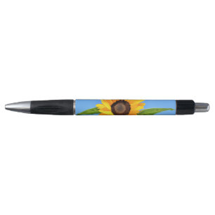Caneta Girassol Amarelo contra Sol no Céu Azul - Verão