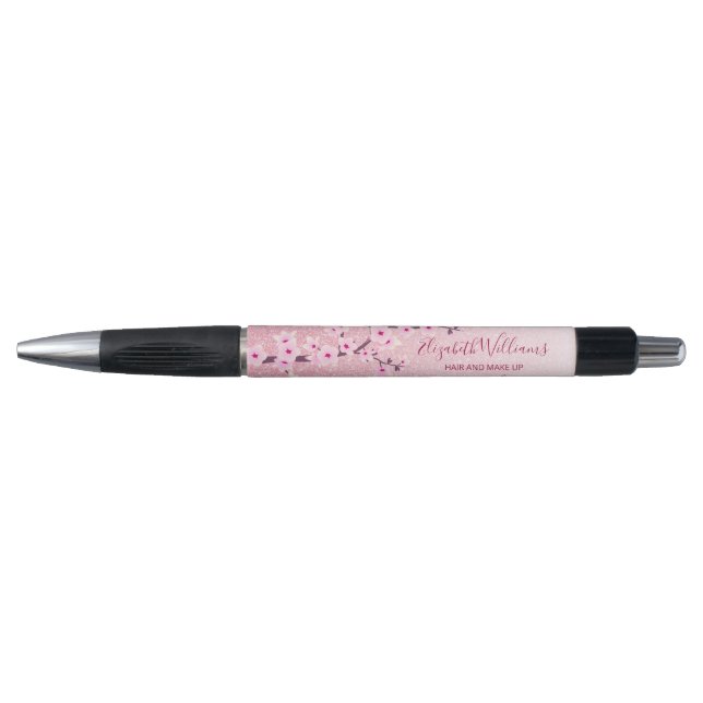 Caneta Girly Cherry Blossoms Rosa Glitter Monograma (Frente)