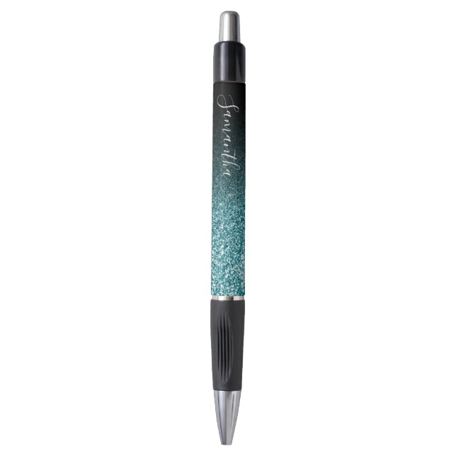 Caneta Glitter de Teal de Mouro Negro Personalizado (Frente Vertical)