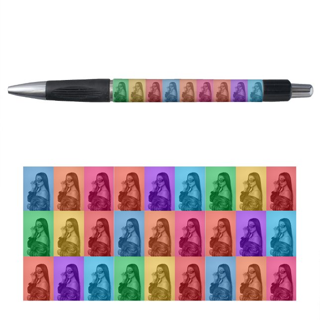 Caneta Grade de Fotografias Personalizadas Modernas com P (Colorful Retro Pop Art Modern Custom Photo Grid Pen)