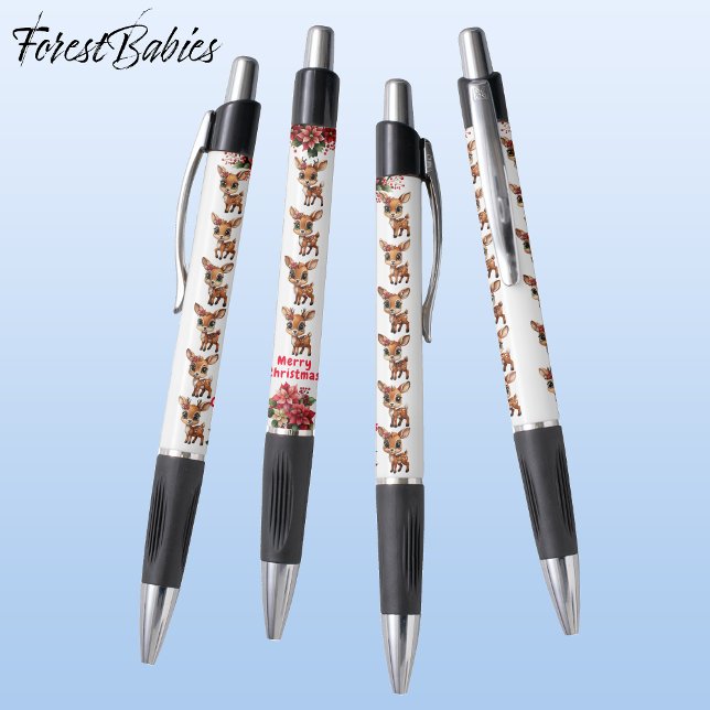 Caneta Gráfico de Poinsettia de Reindeer de Natal, Branco (Criador carregado)