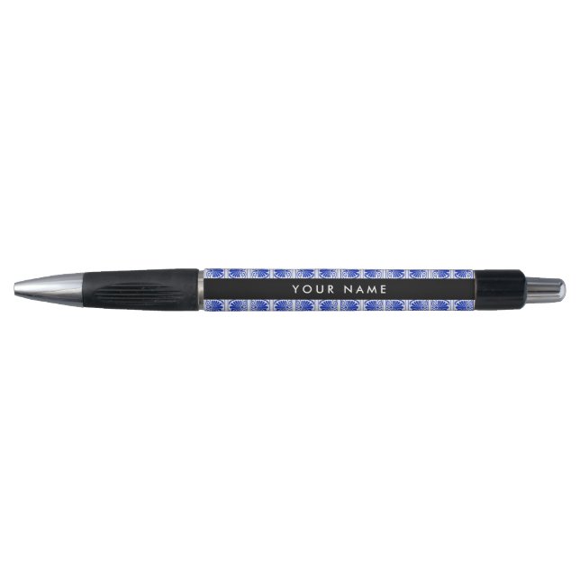 Caneta Grego Fret Arabesque Azul, Seu Nome, Personalize (Frente)