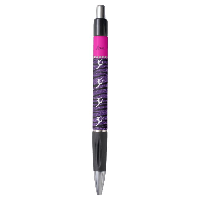 Caneta Gymnast roxo gliter stripes de zebra (Frente Vertical)