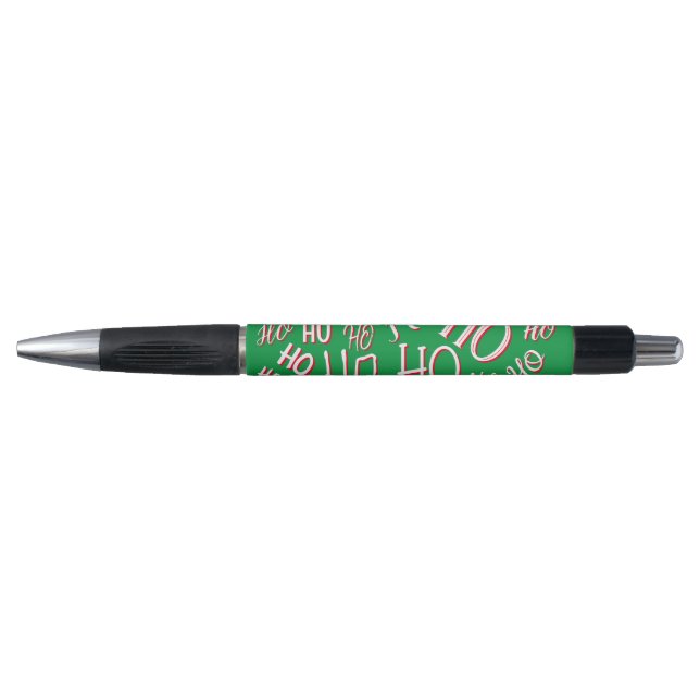 Caneta HO HO Padrão de texto de Natal branco verde (Frente)