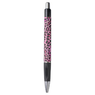 Caneta Impressão de Leopardo Preto e Rosa Quente