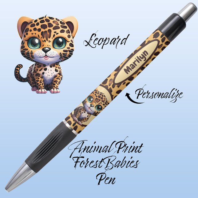 Caneta Impressão em animais da selva do Leopardo Safari,  (Personalizable Leopard Kitty Cat, Customizable ForestBabies Feline Kitten Animal Print Pen 🐆)