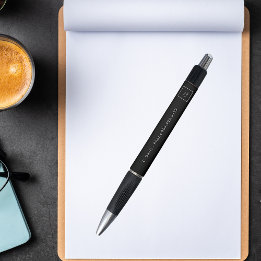 Caneta Logotipo comercial, nome branco preto, telefone