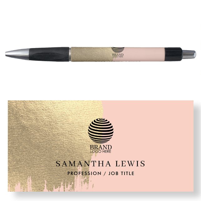 Caneta Logotipo & Nome de Negócios Promocionais Rosa Bege (Blush Pink Gold Promotional Business Logo & Name Pen)