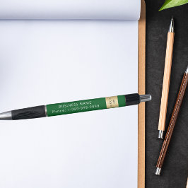 Caneta logotipo nome empresa verde floresta telefone