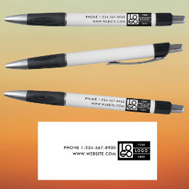 Caneta Logotipo Simples de Negócios Personalizado em Pret