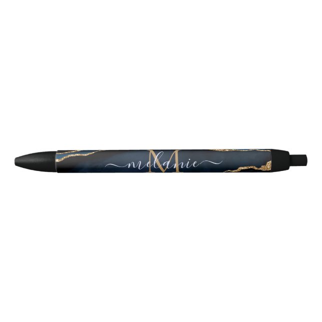 Caneta Marinho Agate Blue Gemstone Marble Monogram (Frente)